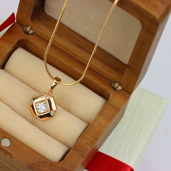 "Rose Gold Geometric Pendant with Central Sparkling Stone Detail, XPPT1387 - Picture 7 of 14